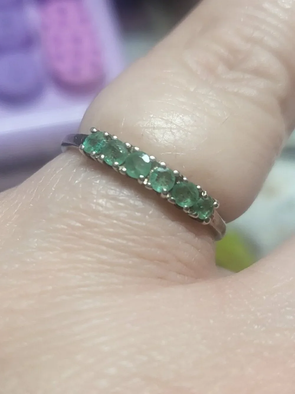 Natural Emerald Half Eternity Sterling Silver Band Ring